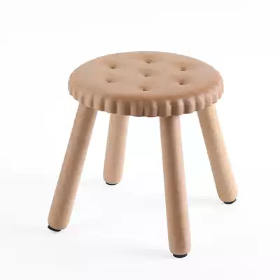 Biscuit children solid wood stool living room home bench beech wood shoe stool creative baby small round stool Walnut