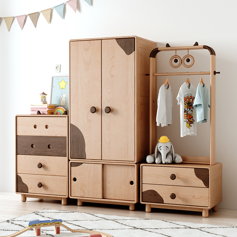 Dairy Cow Children Wardrobe Clothes Hat Rack Combined Solid Wood Containing Cabinet Beech Wood Storage Cabinet Small Family of Baby Little Cloister