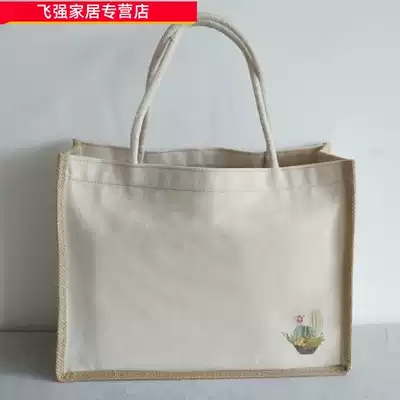 Jute shopping bag linen bag small fresh bag retro canvas custom logo bag cotton and linen shopping bag