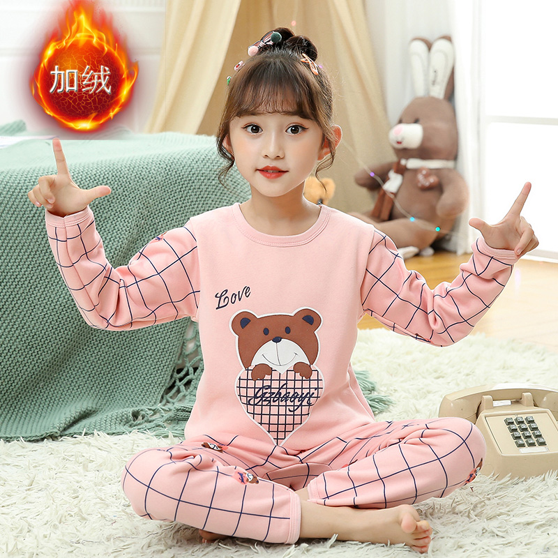 Children Warm Underwear Suit Plus Suede Thickened Boy Girl's Autumn Clothes Sanitary Pants Big Boy Sleepwear Baby Two Sets
