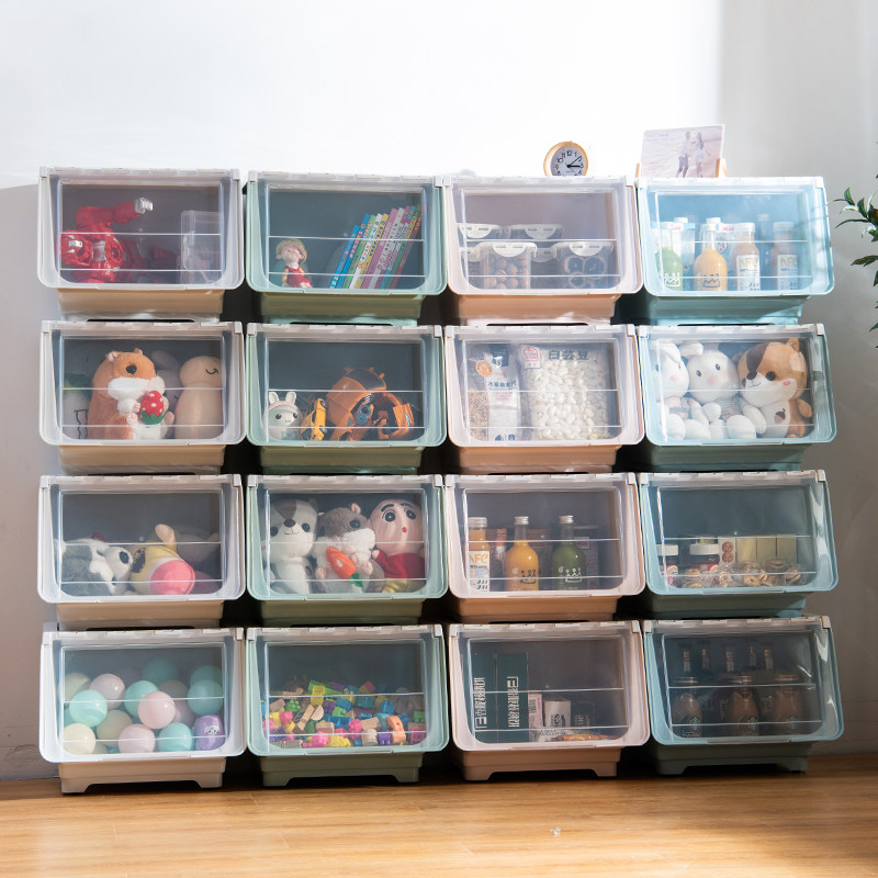 Front opening children's toy storage box finishing box transparent flip snack storage box drawer storage cabinet storage box