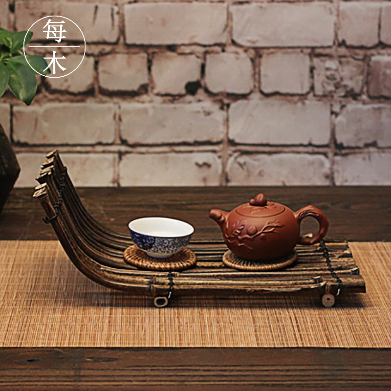 Purple Bamboo Teething Boat Type Bamboo Steak Tea Tea Tray Bamboo Tea Tray Pot Mat Cup Mat Tea Dodge Photo Photo-Prop Swing Piece