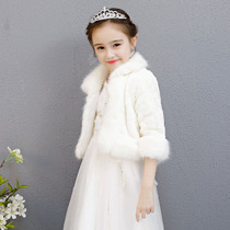 Children Shawl Cape Long-sleeved Girl Princess Flower Boy Dress Etiquette Autumn Winter Out Plush Warm Jacket Cloak