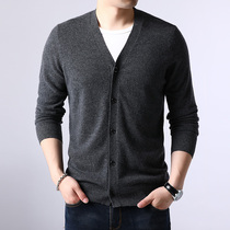 Ordos pure cashmere cardigan men 2020 autumn and winter solid color v-neck warm sweater middle-aged knitwear coat