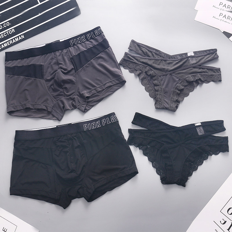 Couples panties ins Hong Kong counter ice silk cute creative sexy seduction lingerie men and women hot lace set