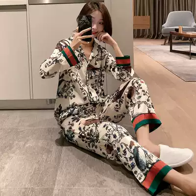 Hong Kong Tide brand ins Wind pajamas women spring autumn and winter ice silk long sleeve Net red sexy student summer home two-piece set