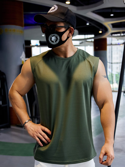 撸铁狼无袖运动T恤健身背心肌肉训练男宽松跑步坎肩速干弹力透气