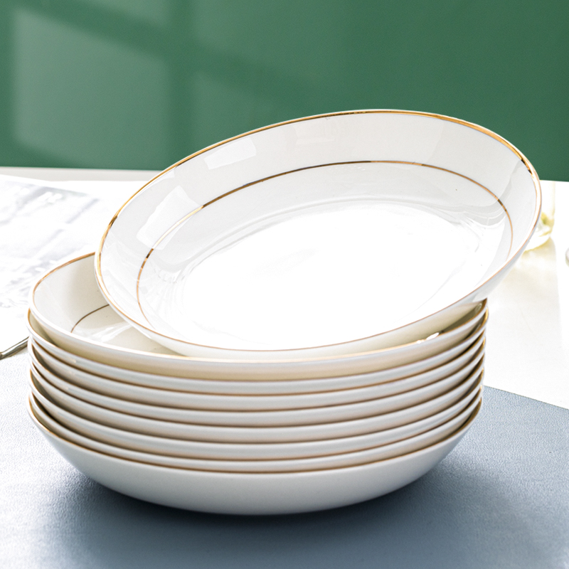 Tangshan European-style Phnom Penh Bone China Plate Vegetable Plate Household Combination Set Pure White Simple Ceramic Plate Soup Plate