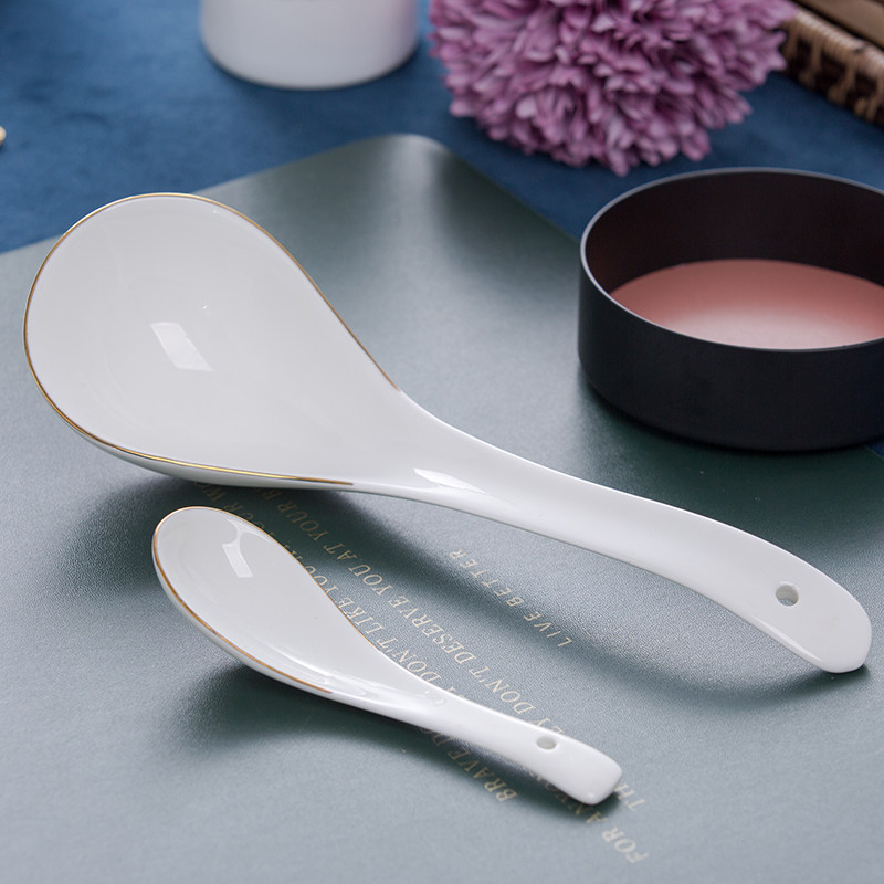 Bone Porcelain Soup Spoon ceramic Home Small tablespoon large spoon large number of rice spoon to drink porridge and soup spoon long handle anti-scalding porcelain spoon