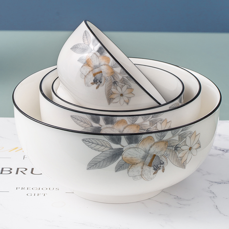 Ceramic glazed tableware Home New Chinese Thickened Meals Bowl Healthy Microwave Dishes Single single