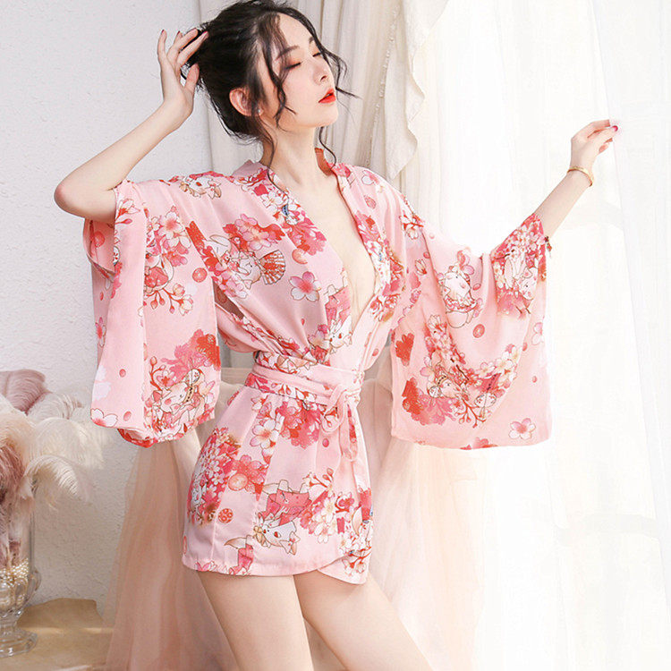 Sex pajamas sexy cherry blossom kimono women's dress hot COS uniform temptation girl cute pajamas