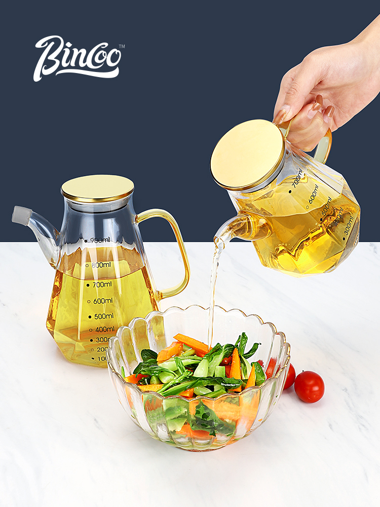 bincoo glass oil pot kitchen household oil pot pot seasoning bottle large-capacity oil storage not hanging oil leak-proof small oil bottle