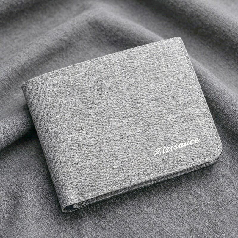 Canvas wallet for men's students, ultra-thin leather wallet, can hold driver's license, men's wallet, thin trendy brand coins, anti-demagnetization