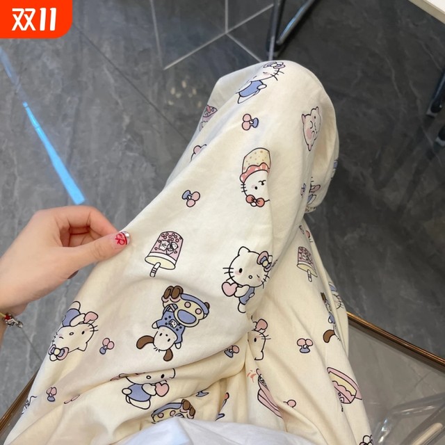 Sweet and cute girl thin printed pajama pants student straight home trousers for women's striped Mickey plaid