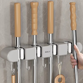 Mop wall hanging clip hanging broom without punching mop clip hook fixing rack bathroom wall storage artifact bathroom
