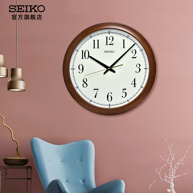 Seiko Japan Seiko Wall Clock 16inch Wood Grain Frame European Style Living Room Silent Sweep Second Hand Luminous Clock