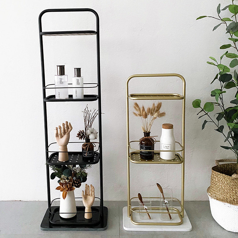 Nordic marble bath towel rack Towel rack Floor-standing non-perforated hanger Multi-layer shelf Bathroom storage rack