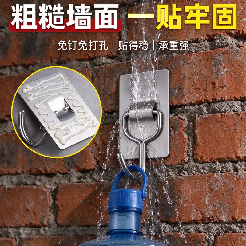 No-Drill Adhesive Hooks for Rough Cement Walls, Red Brick, Concrete, and Unfinished Walls; Stainless Steel Sticky Hooks No-Drill Adhesive Hooks for Rough Cement Walls, Red Brick, Concrete, and Unfinished Walls; Stainless Steel Sticky Hooks