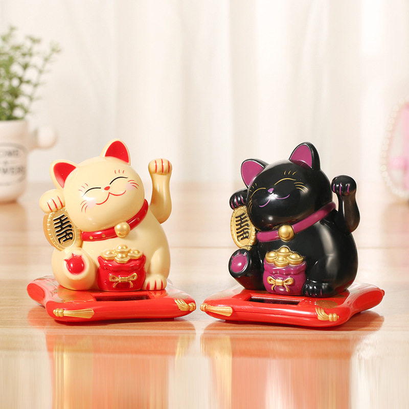 Lucky Cat Hall Lucky Cat Small Ornament 5 Inch Small Solar Shaking Hand Shop Opening Gift Ceramic Automatic Waving