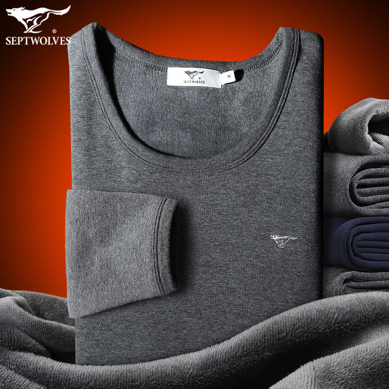 Seven Wolves Warm Clothes Men Plus Thin Suede Thick Autumn Clothes Suit Lingerie Winter Middle Aged Dad Full Cotton Thread Pants