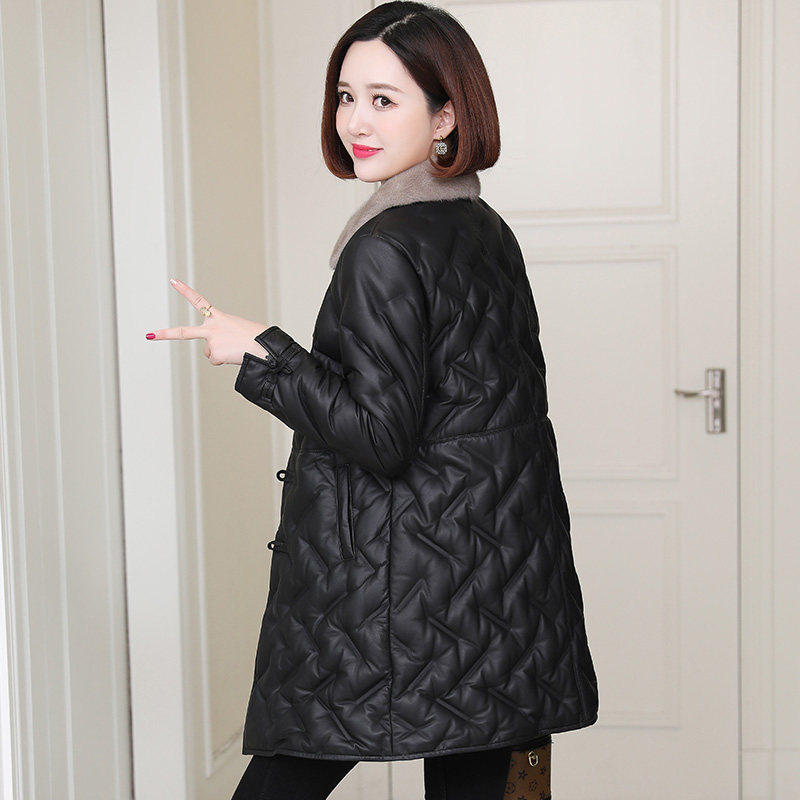 Minimalist 2020 Winter New Pine Genuine Leather Duvet Clothing Woman Medium Long Version Sheep Leather Water Mink Collar Loose Jacket
