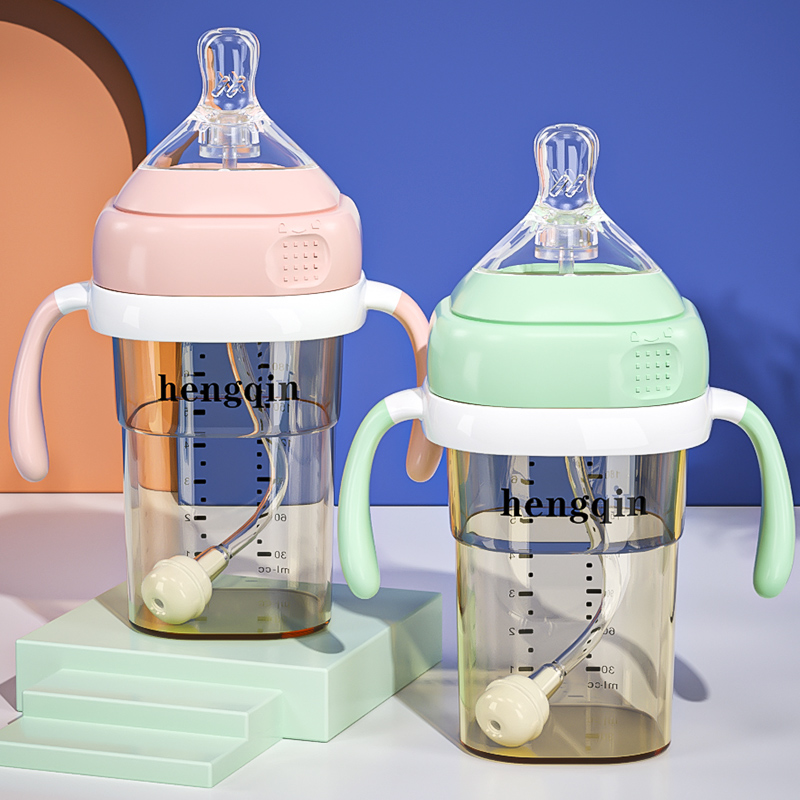Anti-flatulence bottle newborn baby 0 to 6 months above choking big baby ppsu wide-caliber square eccentric feeding water