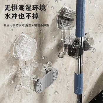 Wall-mounted suction cup mop clip