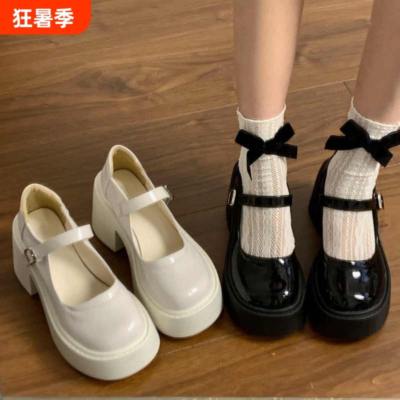 Sweet and Cool Chunky High-Heeled Leather Shoes for Women, 2026 Spring and Summer New Style, Thick-Soled Height-Increasing French Retro Mary Jane Shoes