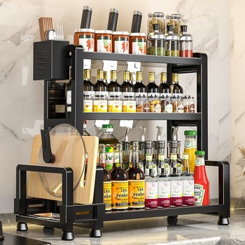 Kitchen seasonings storage rack multi-function countertop seasonings chopsticks and drum knife holder oil, salt, sauce, vinegar storage rack multi-layer