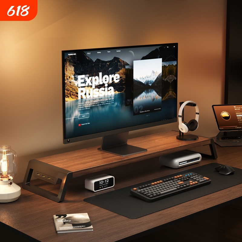 Widened Desktop Computer Monitor Riser with USB Expansion and Charging, Laptop Screen Support Stand, Gaming Desktop Height Adjustment, Office Workstation Storage Organizer, Metal Folding Base Widened Desktop Computer Monitor Riser with USB Expansion and Charging, Laptop Screen Support Stand, Gaming Desktop Height Adjustment, Office Workstation Storage Organizer, Metal Folding Base