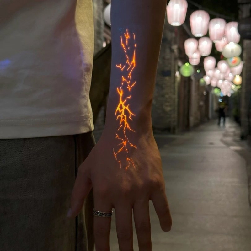 Popular Luminous Colorful Fluorescent Lightning Tattoo Stickers Waterproof for Women and Men, High-End Arm Decoration, Cool Makeup Tool