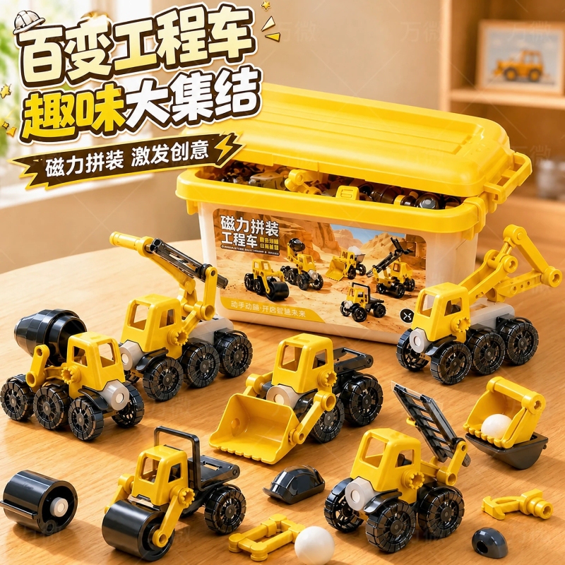 Magnetic Assembly Construction Vehicle Toys for Children, DIY Versatile Disassembly and Assembly Excavator and Bulldozer, Educational Gift for Boys and Girls Magnetic Assembly Construction Vehicle Toys for Children, DIY Versatile Disassembly and Assembly Excavator and Bulldozer, Educational Gift for Boys and Girls