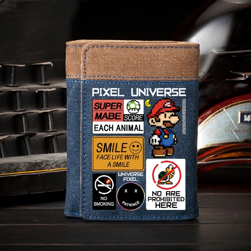 Super Mario Wallet Men's Canvas Vertical Style Fashion Trend Student Youth Game Cartoon Anime Peripheral Card Holder