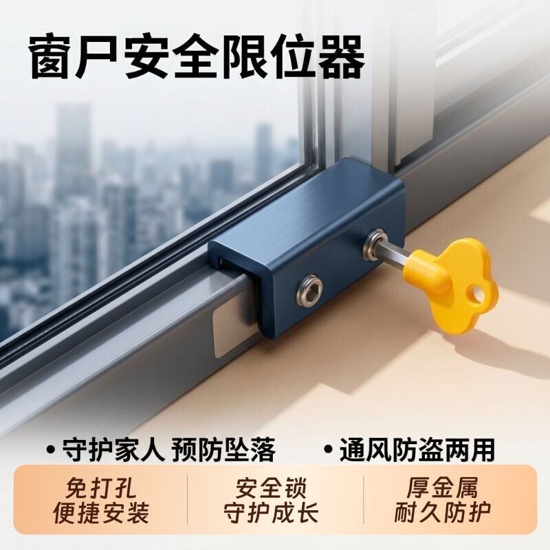 Window limiter safety lock buckle buckle fixed aluminum alloy screen window children's plastic steel sliding window anti-theft door and window