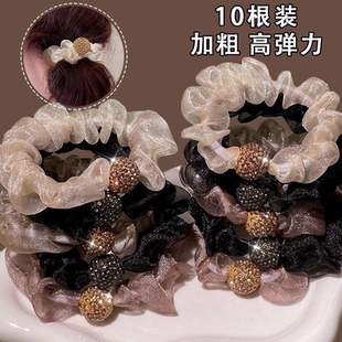 Ou Genfang's rope net red hair new hair rope rhinestone mesh fold hair ring hair accessories high elastic bold bold