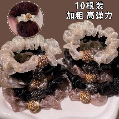 Лента для волос из органзы, резинка для волос интернет-знаменитости, новая стильная лента для волос, сетка со стразами, плиссированная лента для волос, аксессуары для волос, высокая эластичность и утолщение