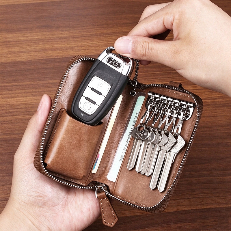 Men's Business Large-Capacity Key Bag, Multi-Functional Card Holder, Can Hold Driver's License, Genuine Leather Key Storage Bag, Portable Men's Business Large-Capacity Key Bag, Multi-Functional Card Holder, Can Hold Driver's License, Genuine Leather Key Storage Bag, Portable