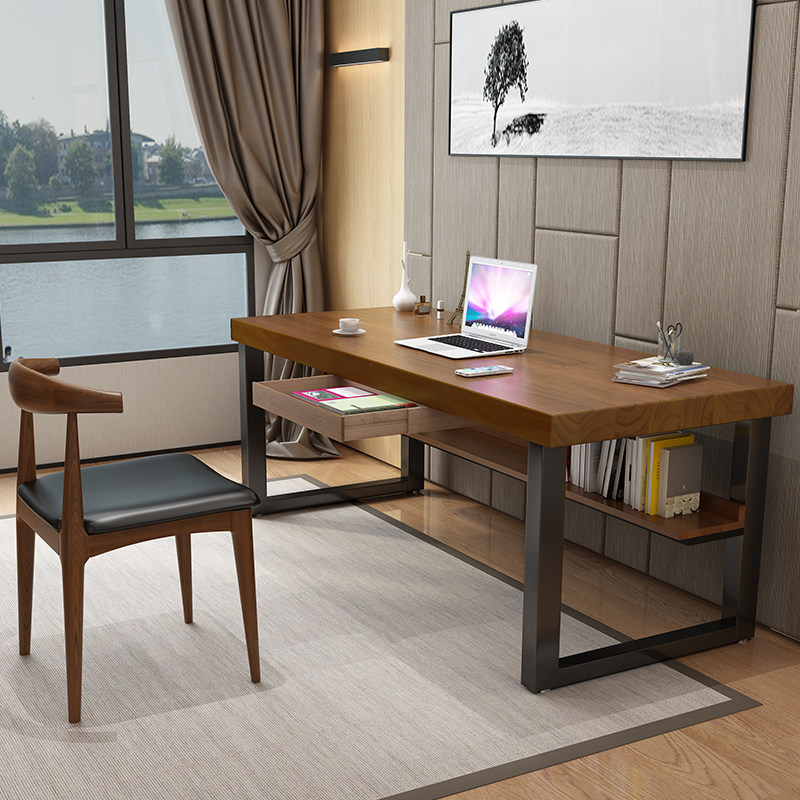 Pine desk Nordic study European style log full solid wood bookshelf hair notebook desktop computer desk desk