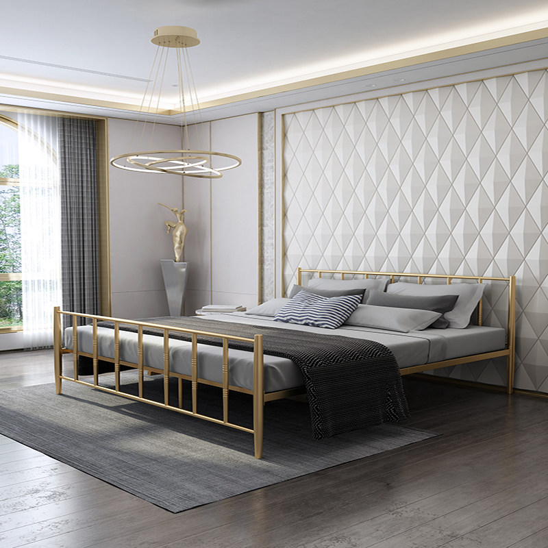Bed 1 5 Simple modern iron bed 1 8 meters Nordic light luxury iron bed frame golden iron frame bed simple master bedroom double bed