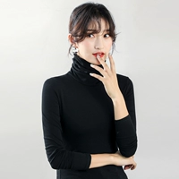 Демисезонный приятный телу хлопковый приталенный лонгслив, 2019, высокий воротник, по фигуре