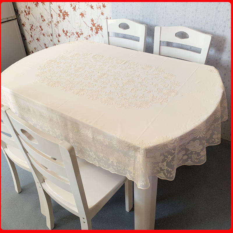 Scrolling and folding round table pad elliptical tablecloth PVC waterproof anti-stamping anti-washing plastic tea cover cloth