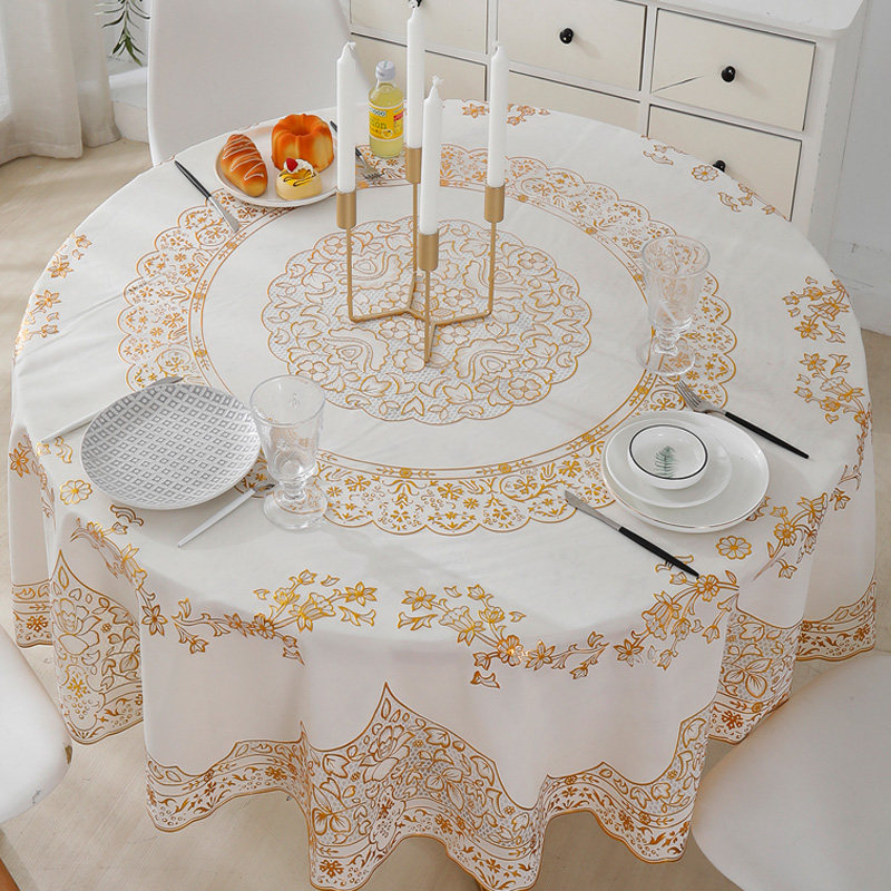 European Round Table Cloth PVC Waterproof Oil and Prevention Washing and Free Washing Round Table Mat Household Hotel Table Pad