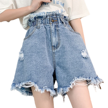ເດັກຍິງຮ້ອນ ripped bud ແອວສູງ denim ສັ້ນແມ່ຍິງ summer ບາງສະຫມໍ່າສະເຫມີຂະຫນາດໃຫຍ່ວ່າງຂາກວ້າງ a-line ກາງເກງຮ້ອນ