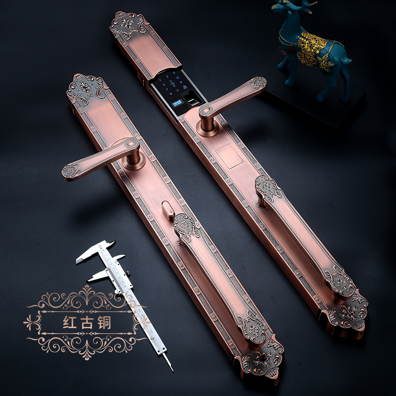 Yinchi villa door fingerprint lock double door European retro copper door electronic door lock home anti-theft door smart lock