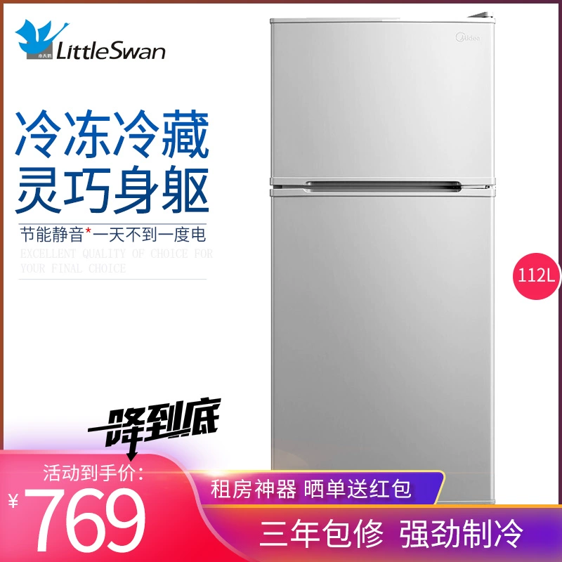 Midea 112L phòng khách đôi cửa tủ lạnh nhỏ hộ gia đình nhỏ tủ lạnh hai cửa BCD-112CM màu xám nhạt - Tủ lạnh