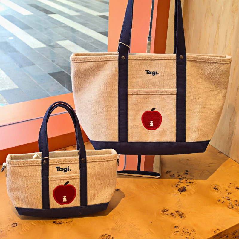 Tagi Imagine Apple Color-Block Large Capacity Commuter Retro Shoulder Bag Canvas Tote Handbag Crossbody Bag - Thumbnail 3