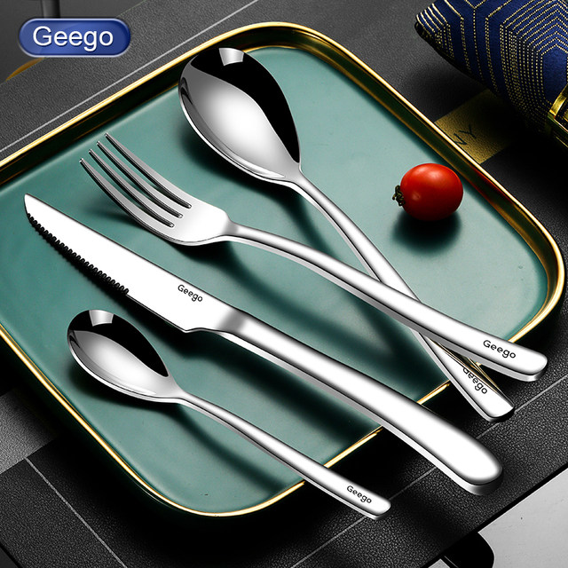 Geego Western cutlery ມີດແລະສ້ອມ 304 ສະແຕນເລດ steak ມີດແລະ fork plate set ມີດຄົວເຮືອນ, ສ້ອມແລະບ່ວງສາມຊິ້ນຊຸດ