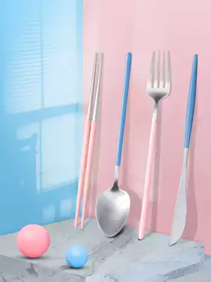 Korean knives, forks, spoons, chopsticks 4-piece European 304 stainless steel three-piece set long-handled Western steak knives and forks 2-piece set