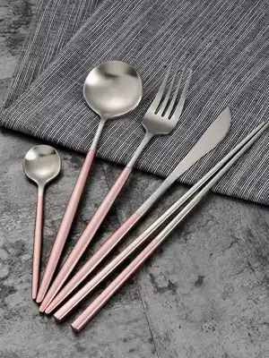 Nordic Portuguese tableware ins wind 304 stainless steel silver Western steak knife and fork net Red gift spoon chopsticks