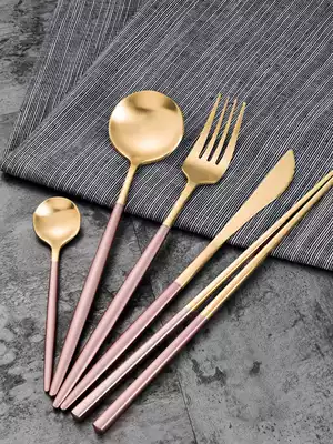 Nordic chopsticks spoon set home cute stainless steel spoon spoon Western steak knife and fork tableware three-piece set